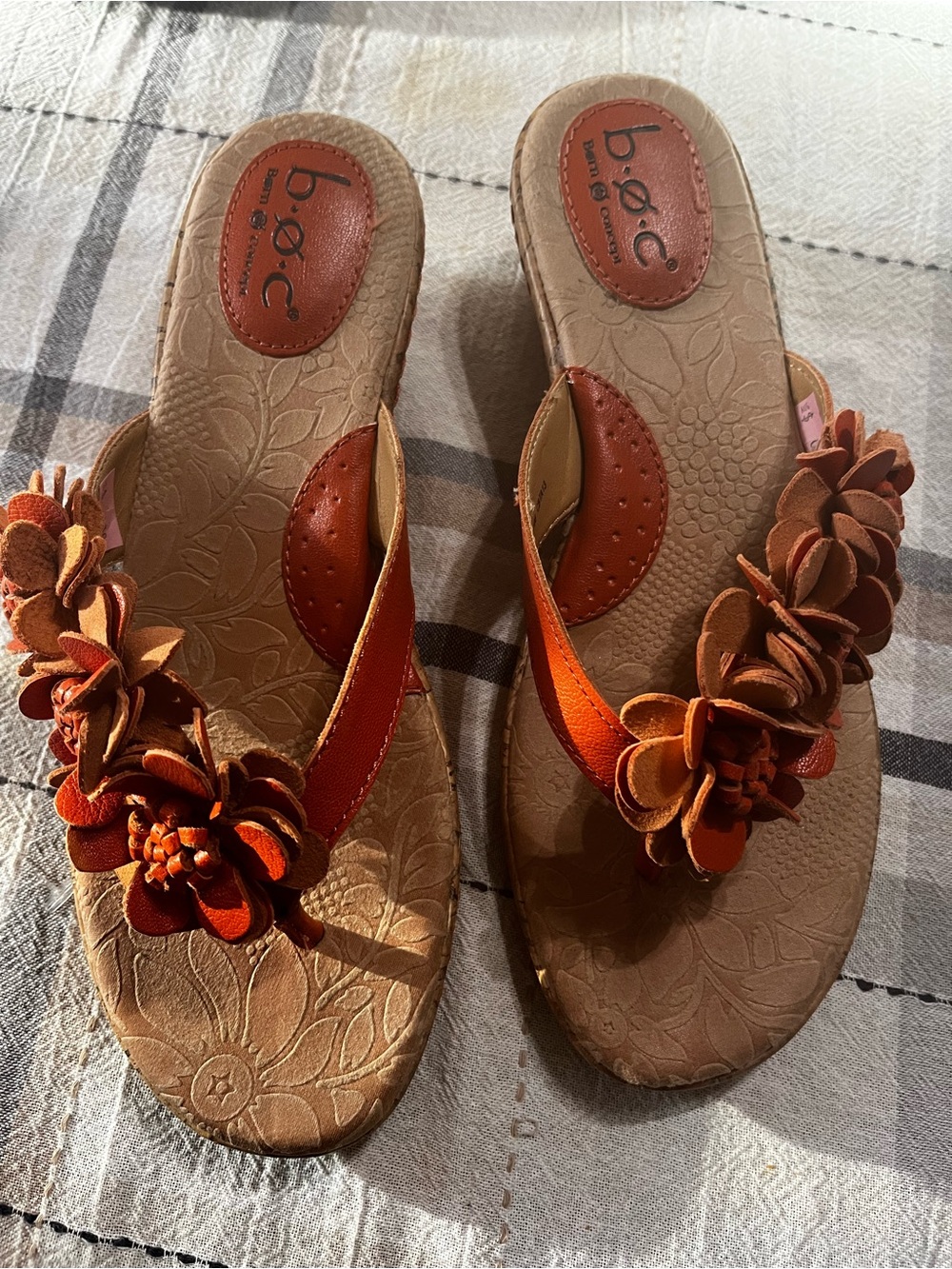 b.o.c. Women’s Orange Floral Leather Wedge Sandals